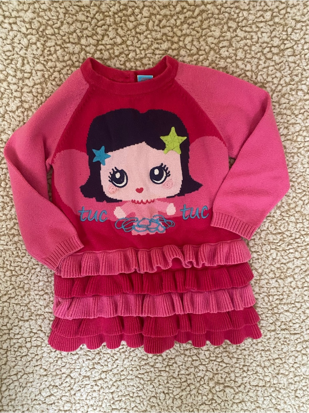Tuc Tuc Sweater Dress Pink Shades Ruffles Long Sleeve 18 M Tuc Tuc Face On Front